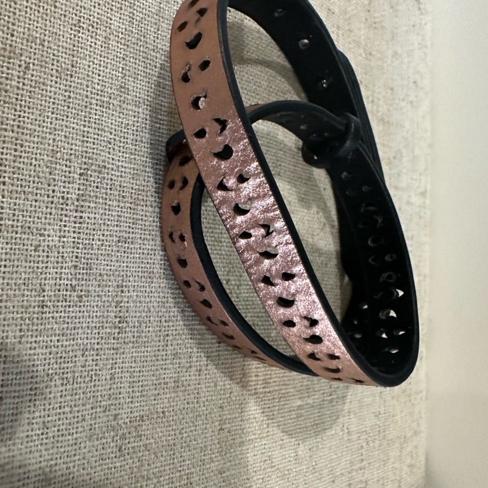 Rose gold/black leather wrap bracelet